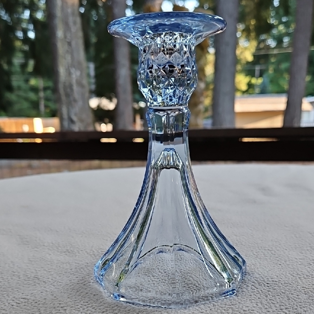Vintage Fostoria Glass "Virginia Light Blue" Tall Candlestick Holder (1980-1986)